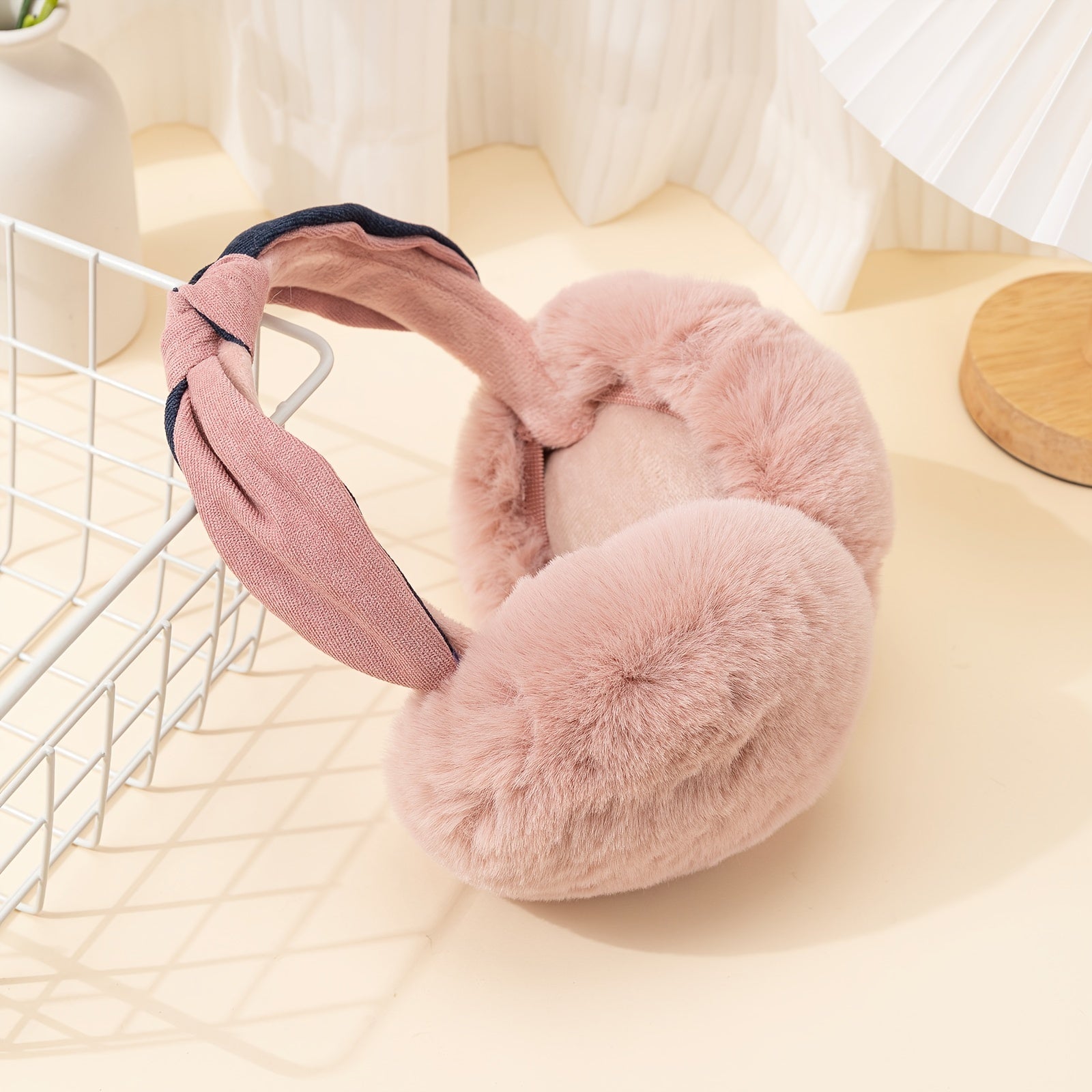 Winter Women Outdoor Earmuff Bowknot Thick Plush Ear Warm Fluffy Ear Bag