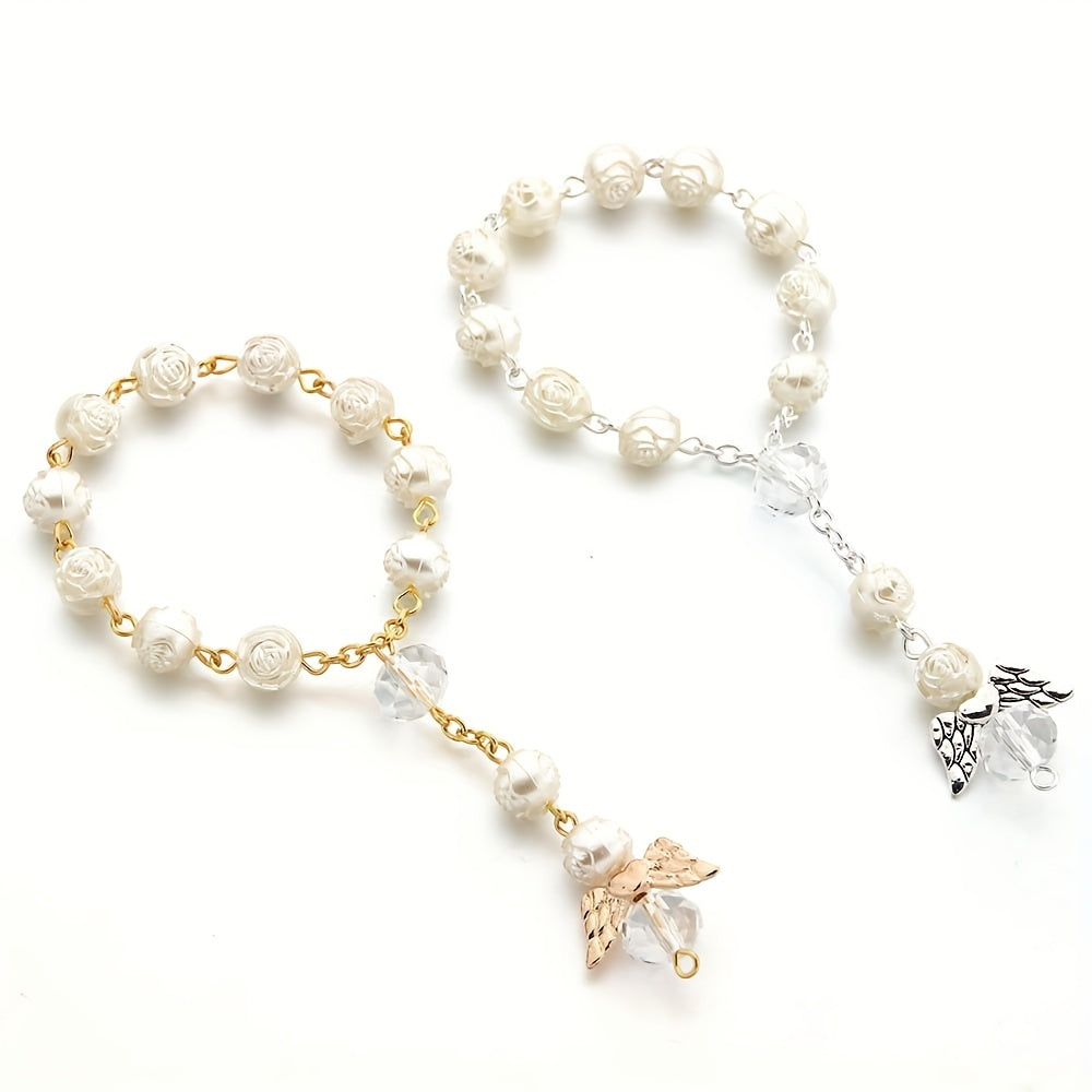 Love Angel Wings Charm Bracelet Rose Beaded Holiday Gift Accessory