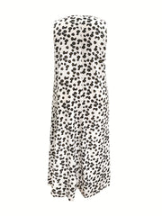 Feather Print Maxi Tank Dress With Pockets
