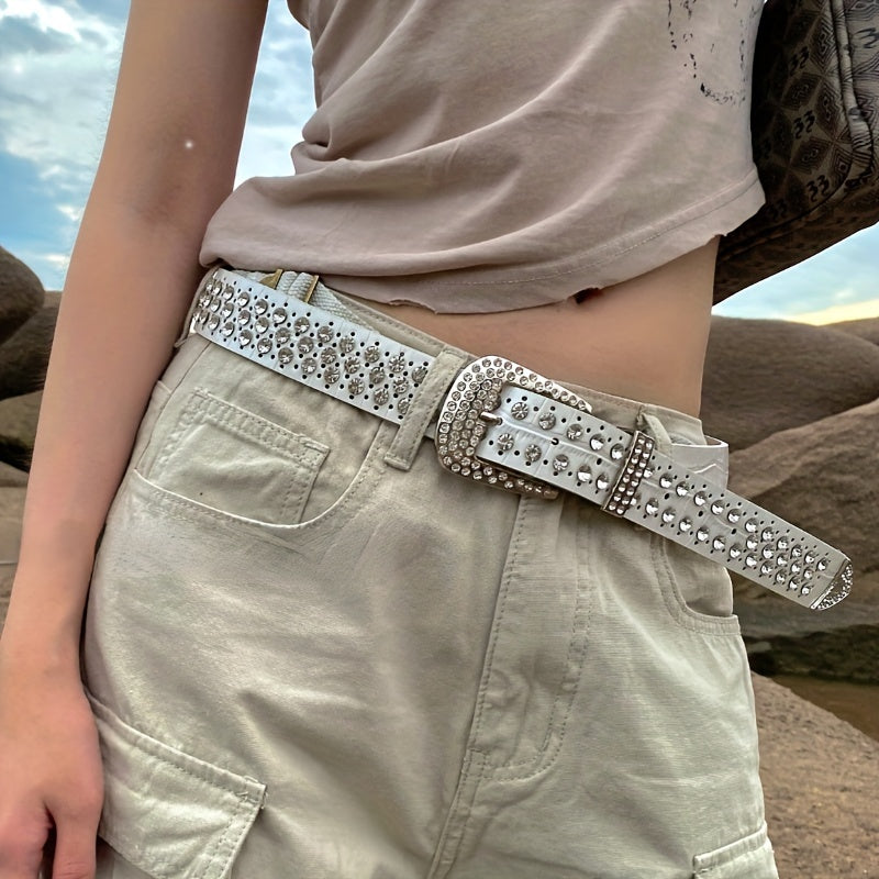 Punk Rhinestone Western Belt Cowboy Cowgirl Y2K Bling Jeans Belt