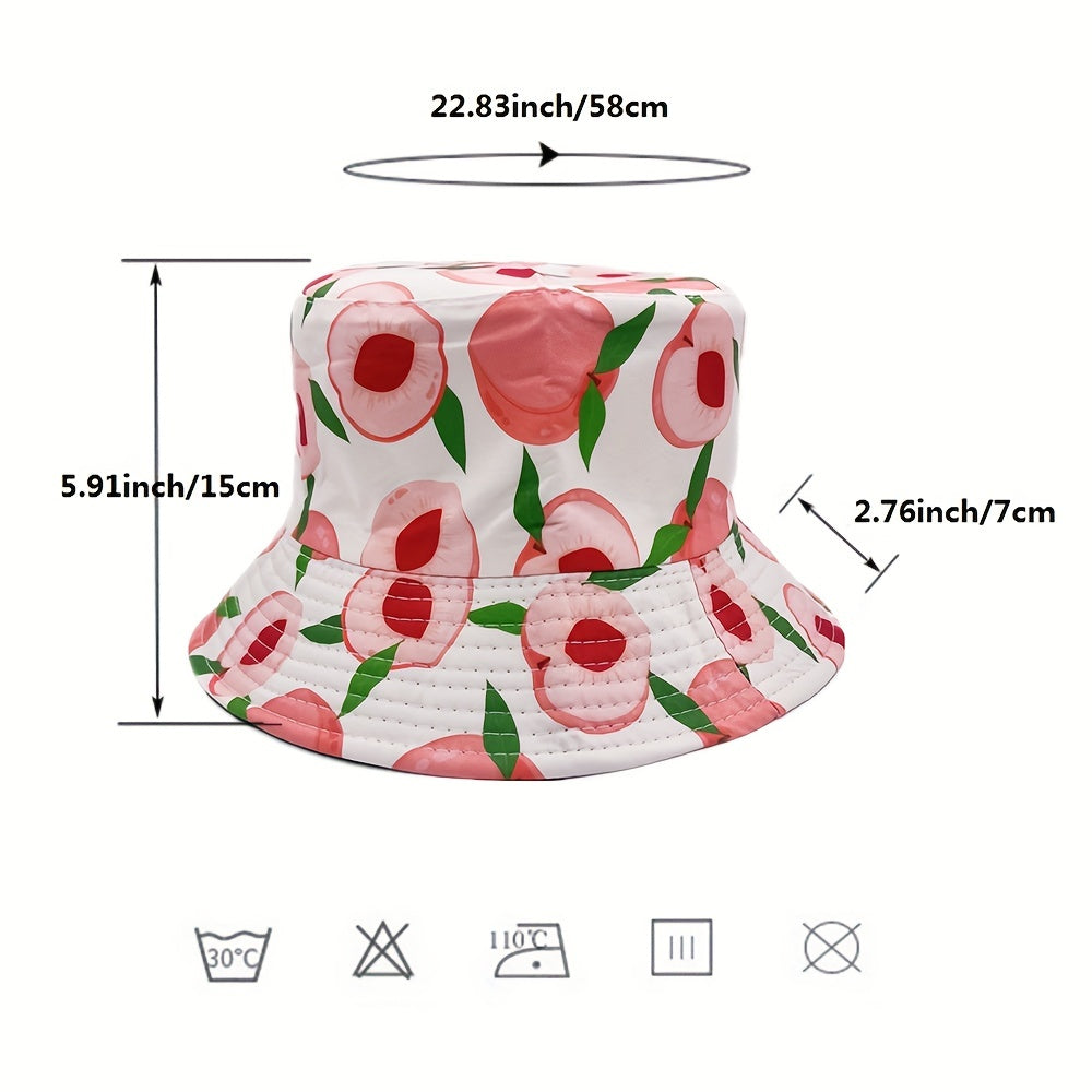 Pink Peach Print Bucket Hat Reversible Sunscreen Basin Hat