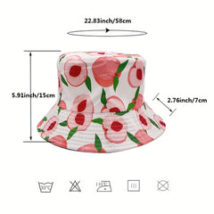 Pink Peach Print Bucket Hat Reversible Sunscreen Basin Hat