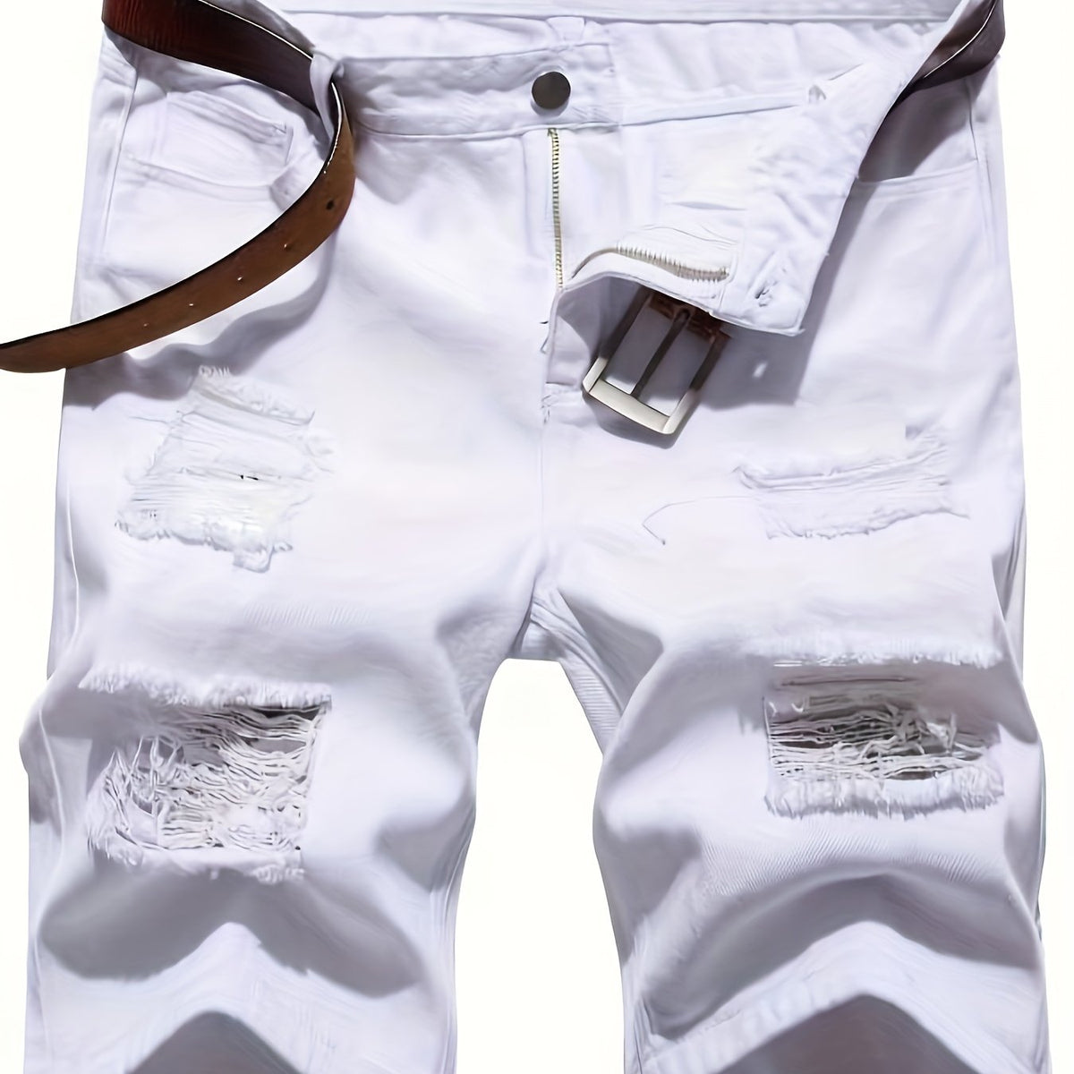 Slim Fit Ripped Cotton Jeans Mens Casual Street Style Denim Pants