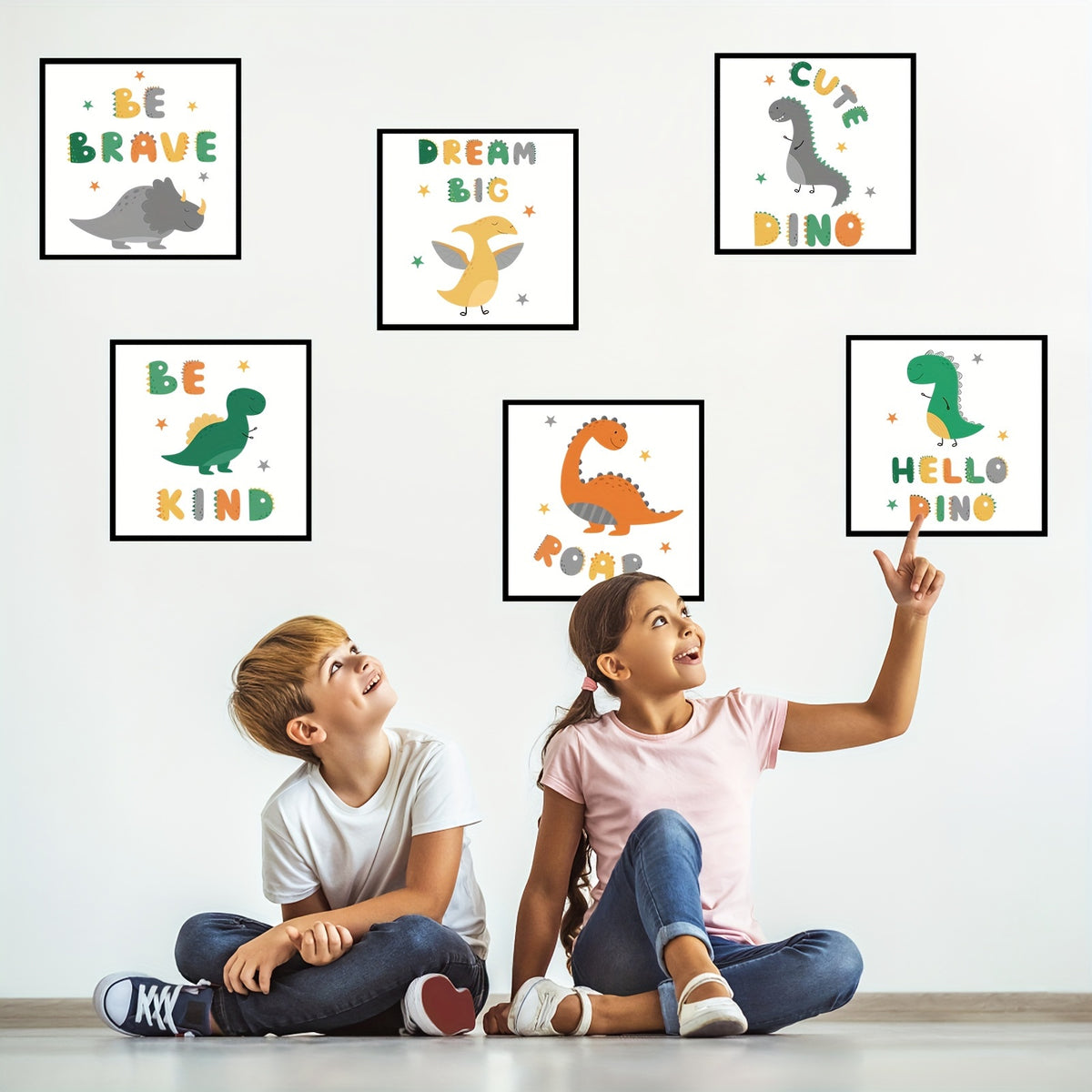 6pcs Dinosaur Wall Decal Poster Roaring Brave Friendly Bedroom Living Room Decor