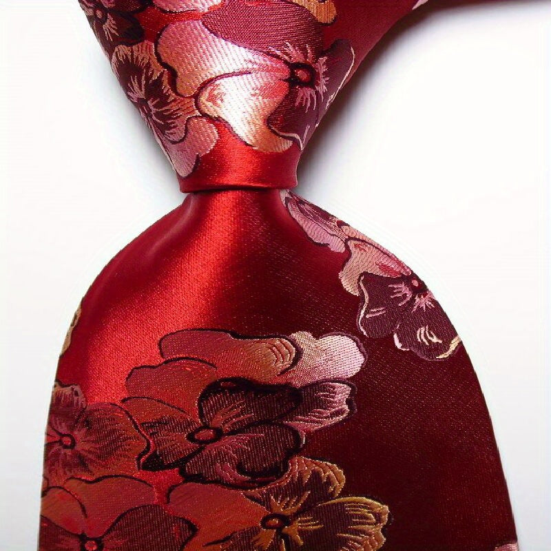 Floral Tie Men's Necktie Set Red Pink Jacquard Woven Men's Tie Necktie