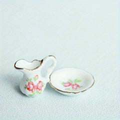 Ceramic Vase w/ Floral Dollhouse Accessory & Golden Trim - 5.0 x 8