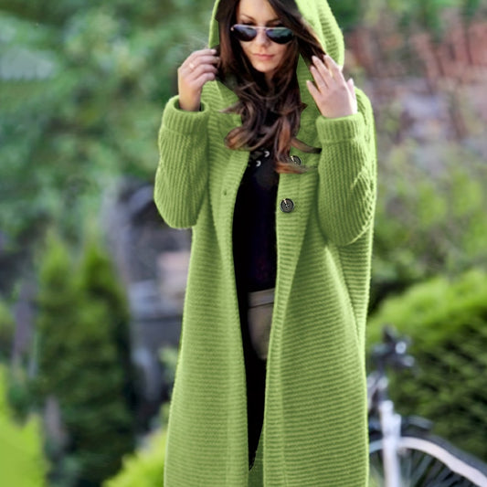  Casual Cardigan Women's Plus Solid Button Up Hooded Sweater Coat