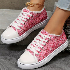 Women's Floral Print Canvas Shoes Lace Up Sneakers Low Top Comfortable