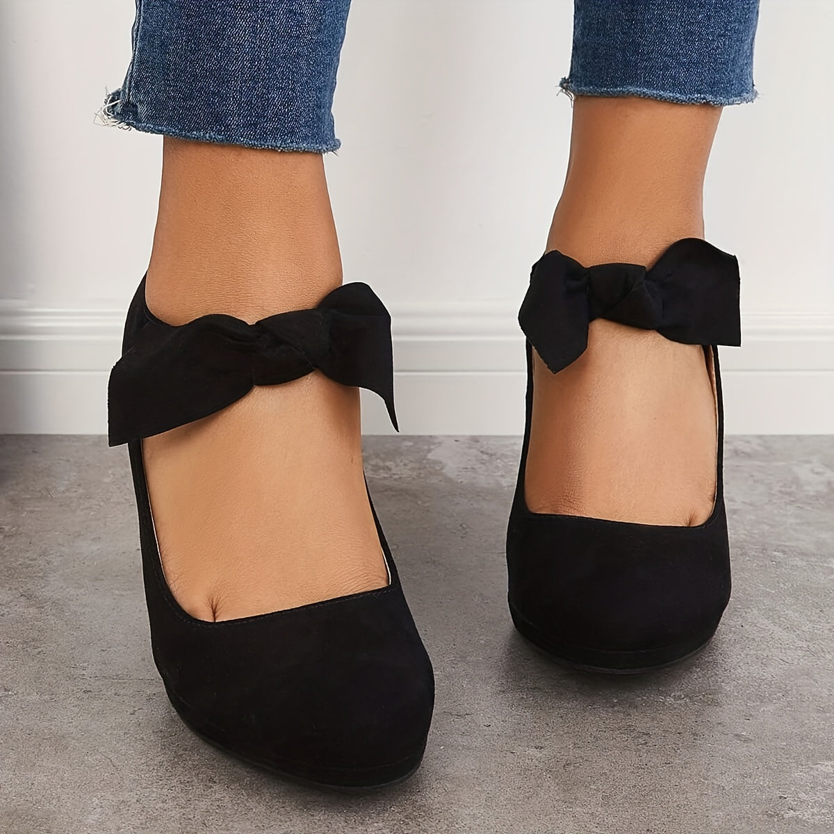 Women's Bowknot High Heels Backless Chunky Heels Closed Toe Pumps