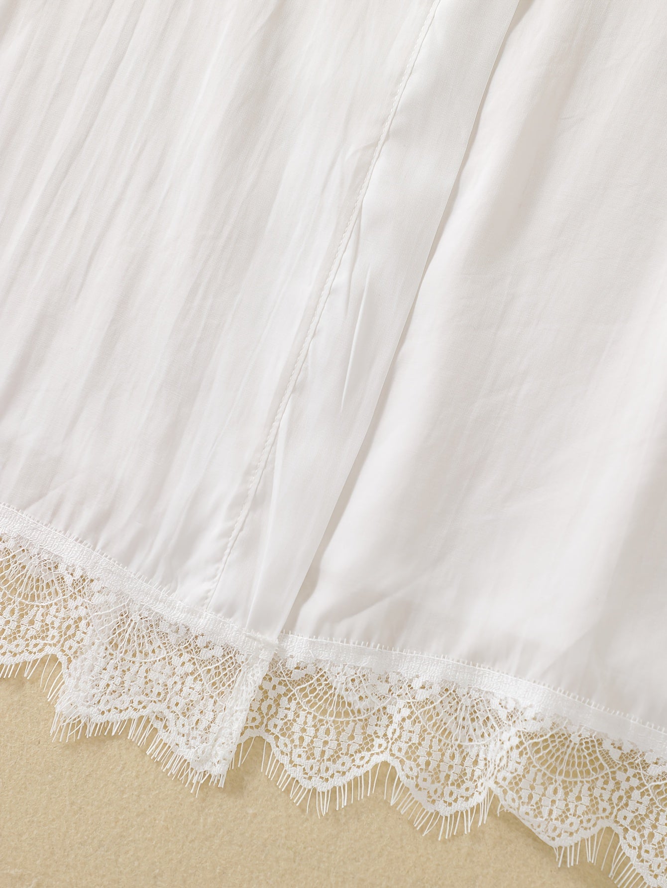 Lace Trim Night Robe Scallop Trim V Neck Robe With Belt Women's Sleepwear