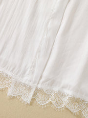 Lace Trim Night Robe Scallop Trim V Neck Robe With Belt Women's Sleepwear