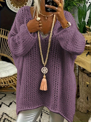  Solid Long Sleeve V Neck Oversized Jumper