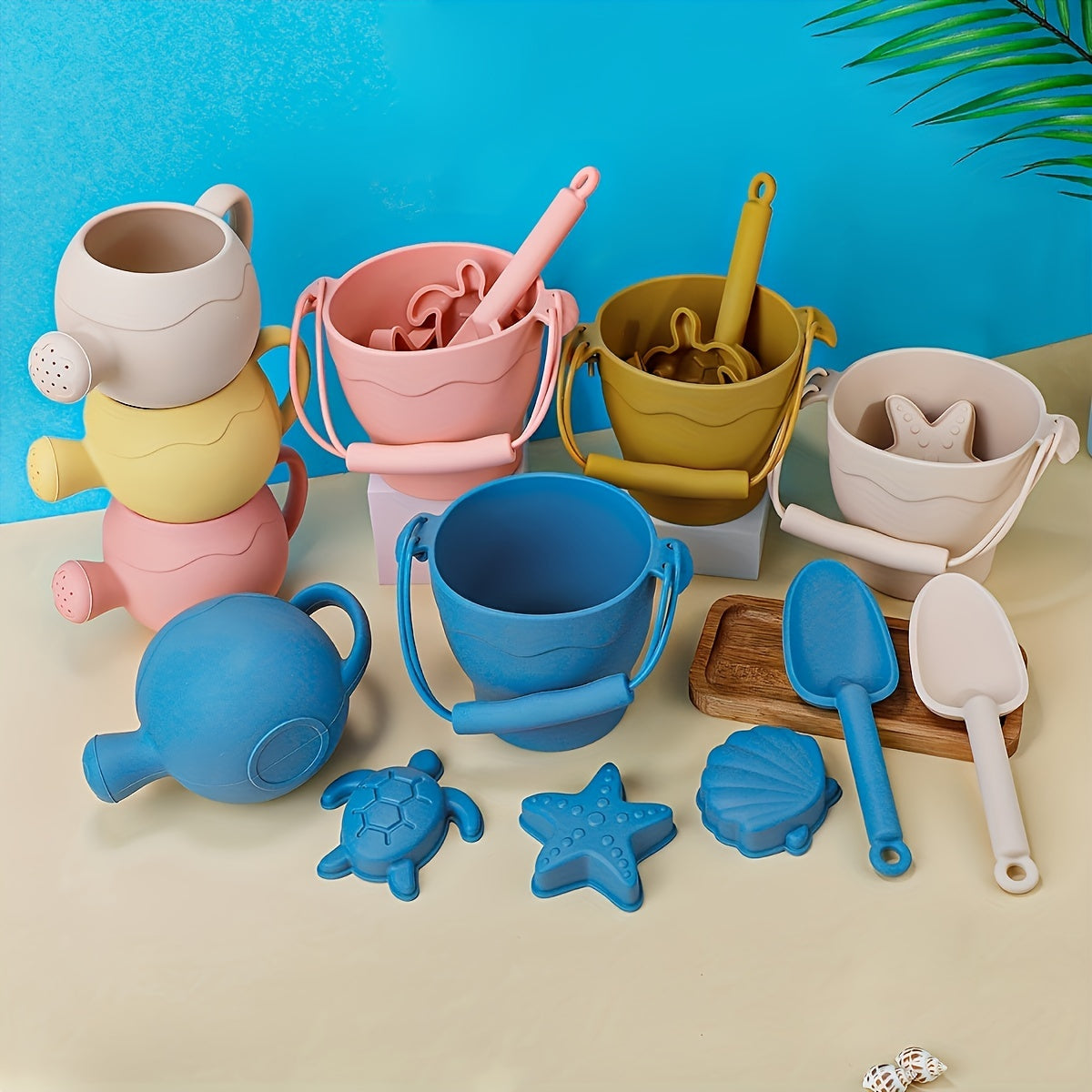 Kids Beach Toys Set with Bucket & Sand Molds, BPA-Free