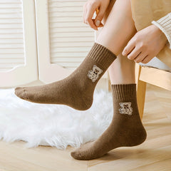 5 Pairs Bear Print Socks Comfy Mid Tube Women's Stockings