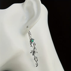 Men's Silver Leaf Dangle Earrings with Colorful Gemstones