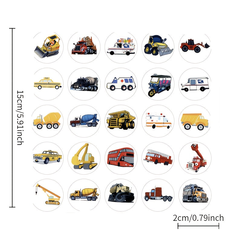 Cartoon Vehicle Stickers Truck Engineering Excavator Round Small Decals