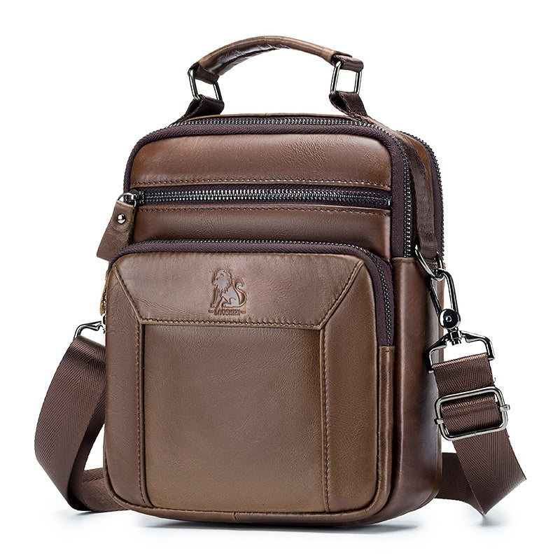 Men's Cowhide One Shoulder Bag Vertical Square Top Layer Cowhide Bag