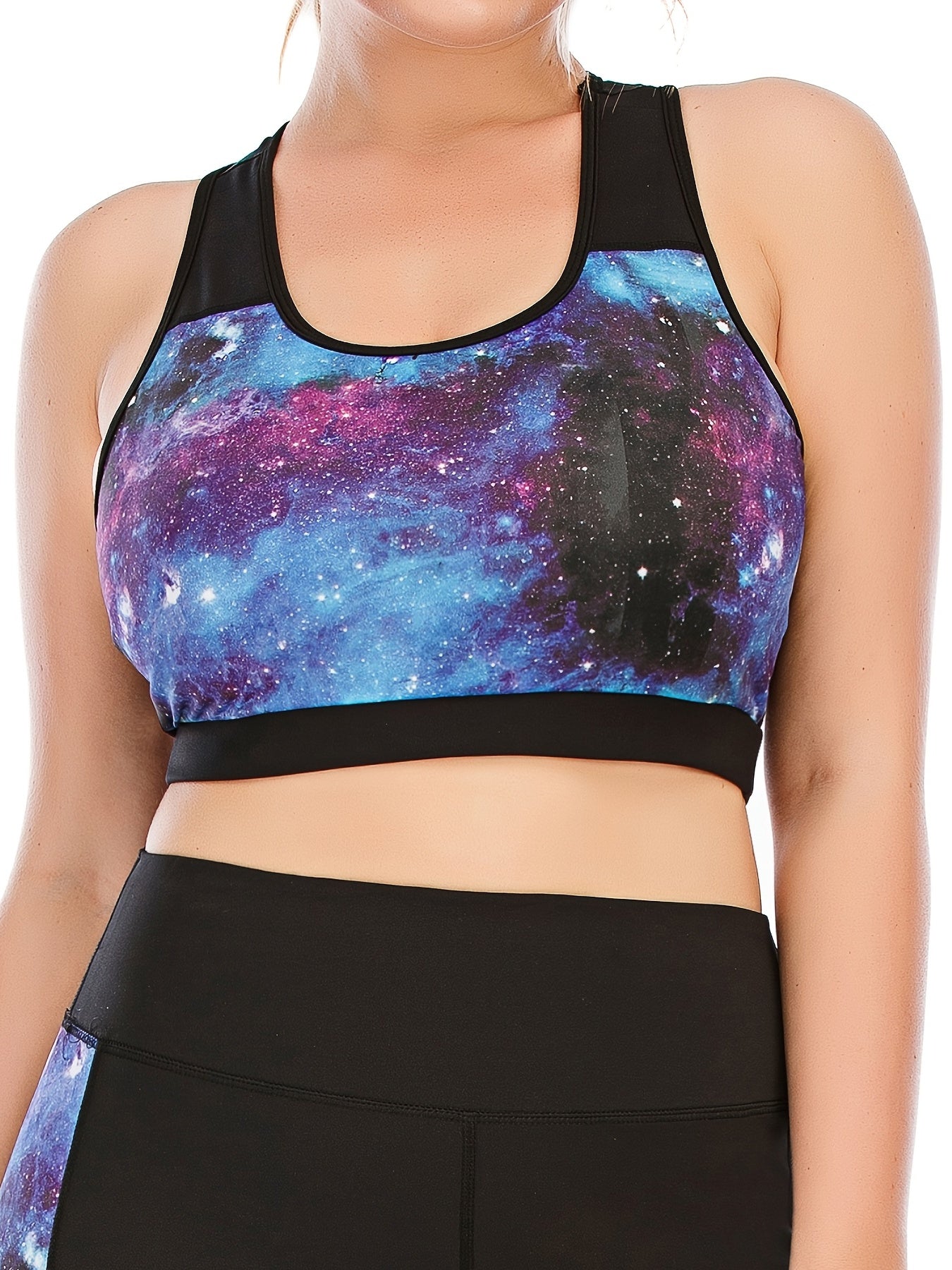  Galaxy Print Sports Bra Women's Plus Medium Stretch