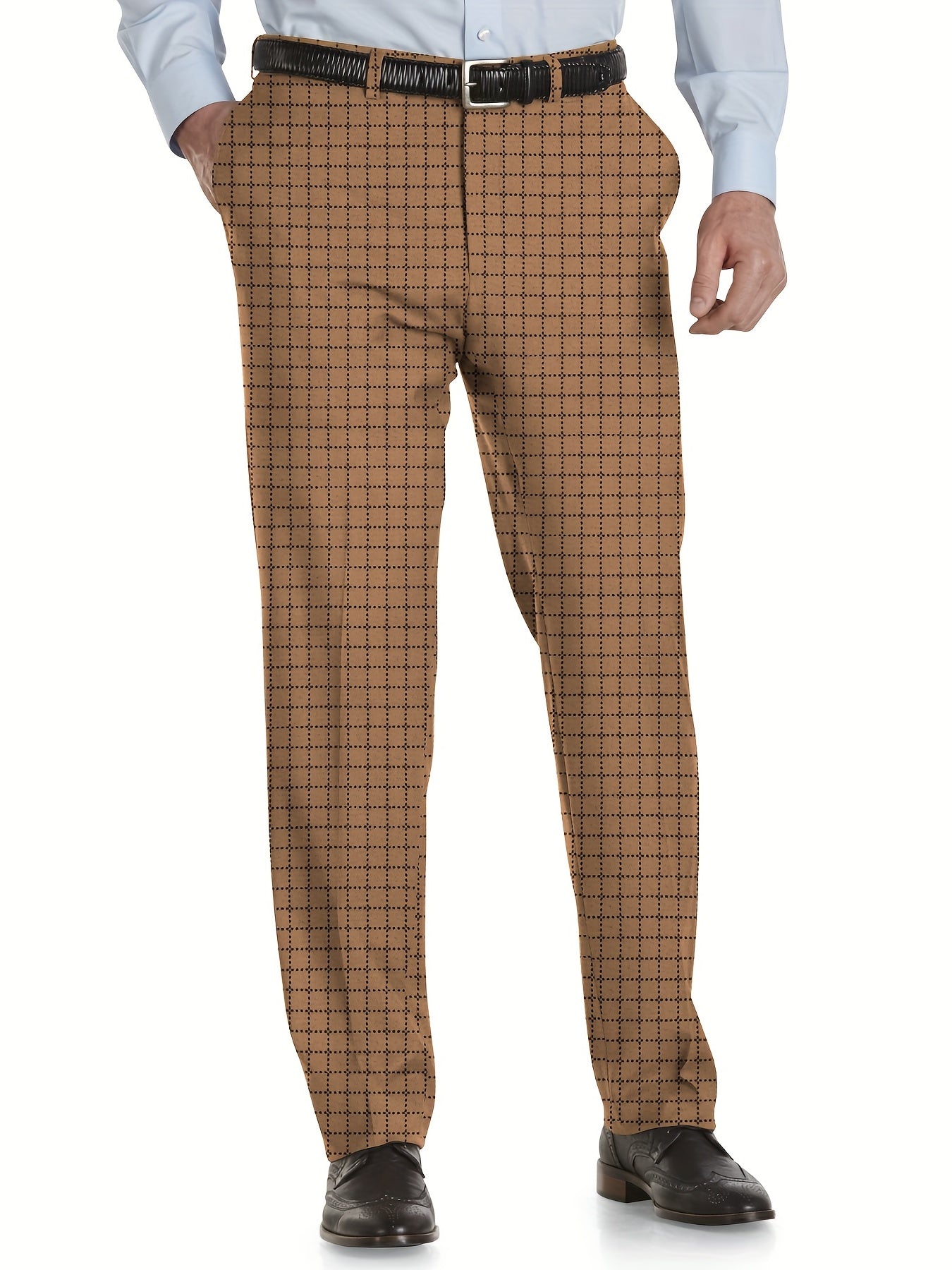 Men's Plaid Print Cotton Trousers Business Casual Suit Pants