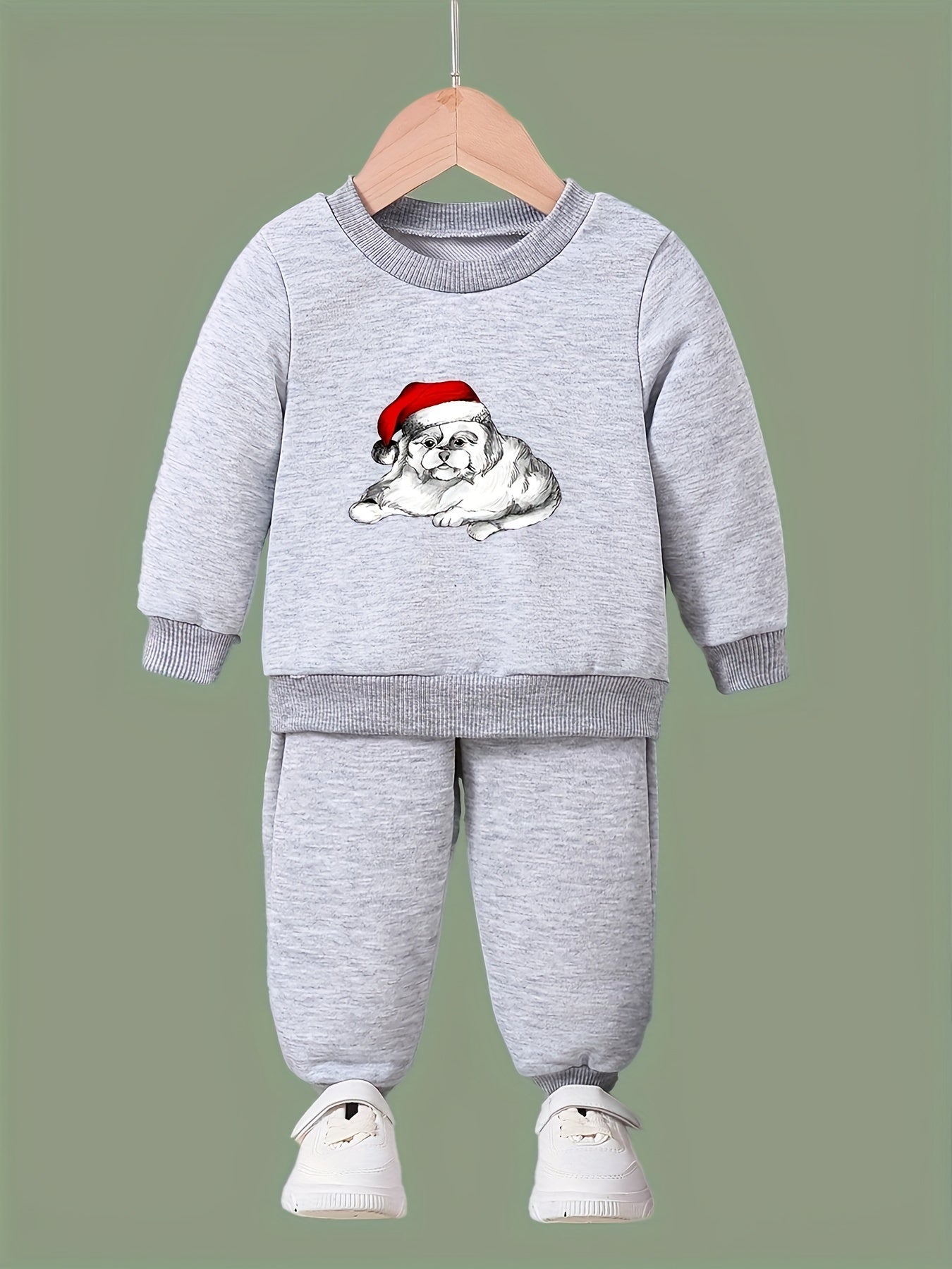 Girls Cartoon Dog Christmas Sweatshirt & Sweatpants Set
