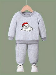 Girls Cartoon Dog Christmas Sweatshirt & Sweatpants Set