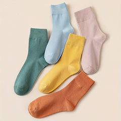 5 Pairs Women's Comfy & Breathable Mid Tube Socks Solid Color Stockings