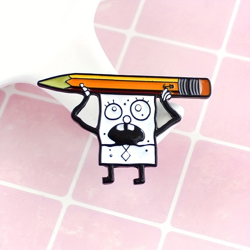 Cartoon Pencil Brooch with Paint Drips