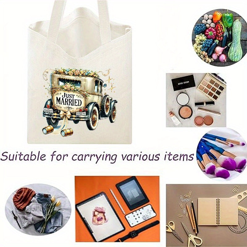 Vintage Wedding Truck Print Canvas Tote Bag
