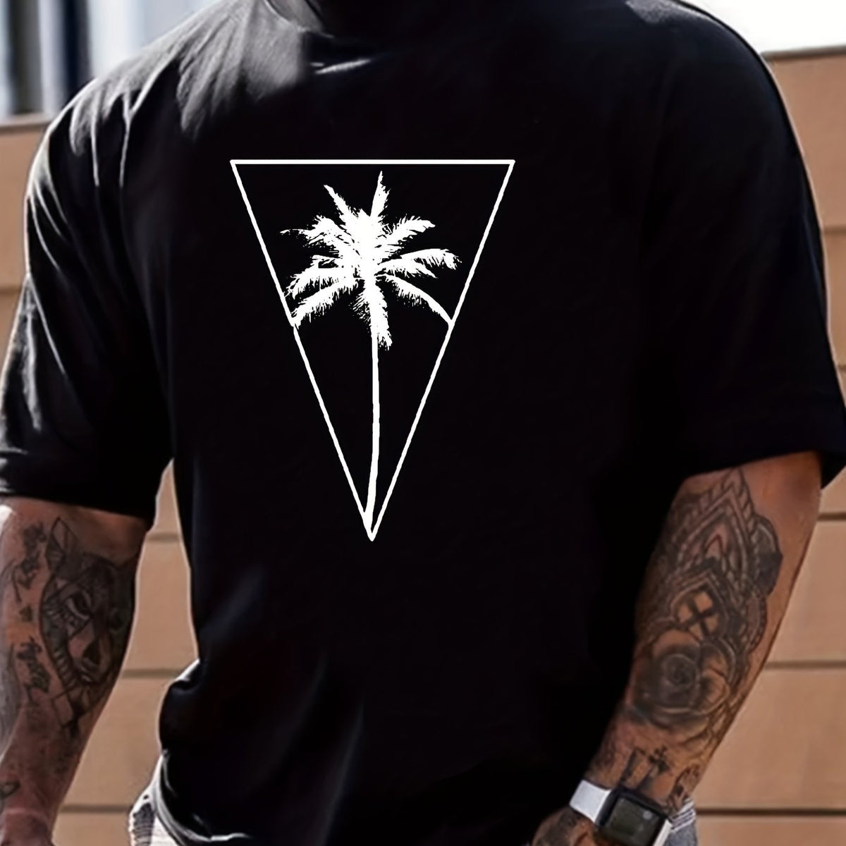 Coconut Palm Print Men's Graphic Crew Neck T-shirt for Summer