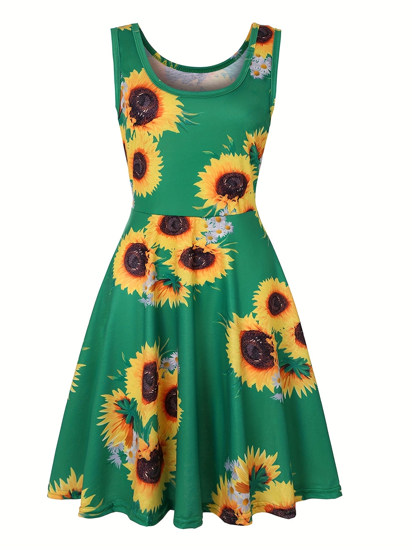  Sunflower Print Stretch Tank Dress