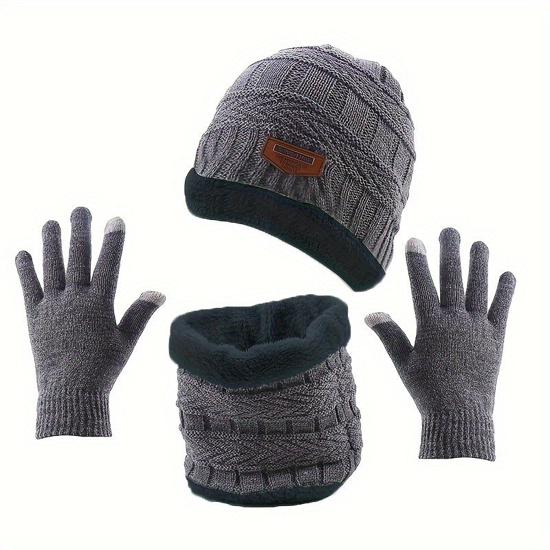 3pcs Unisex Winter Beanie Gloves Scarf Set Warm Touch Screen Retro