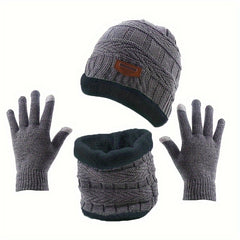 3pcs Unisex Winter Beanie Gloves Scarf Set Warm Touch Screen Retro