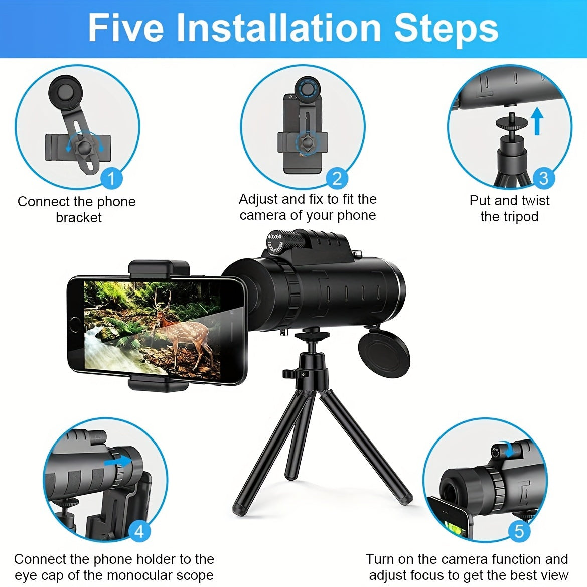 HD 40X60 Monocular Telescope with Compass & Magnifying Glass