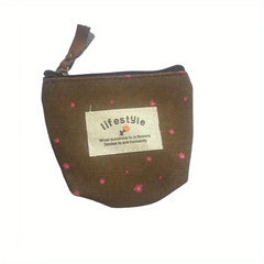Flower Pattern Coin Purse Canvas Zipper Pouch Clutch