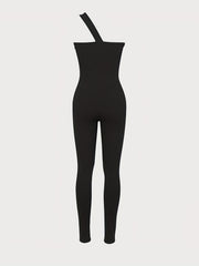 One Shoulder Ribbed Jumpsuit - Women's Casual One Piece