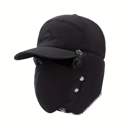 Winter Aviator Hat 3 in 1 Face Cover Earflaps Removable Mask Pilot Brim Hat