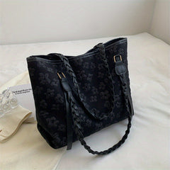 Ruched Flower Tote Bag Colorblock Shoulder Bag