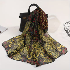 Vintage Peacock Print Scarf Gauze Shawl Head Wrap Sunscreen Towel