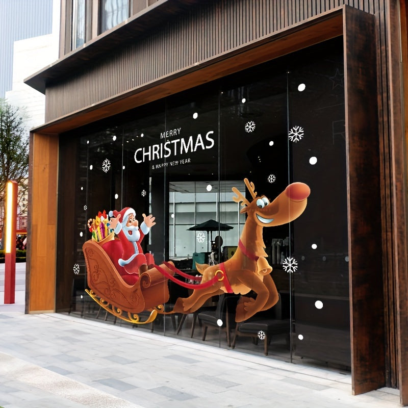 Christmas Window Stickers Santa Claus Sleigh Glass Door Decorations