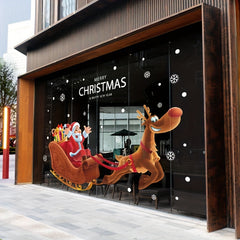Christmas Window Stickers Santa Claus Sleigh Glass Door Decorations