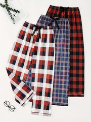 Colorblock Plaid Lounge Pants Soft Elastic Waist Womens Loungewear