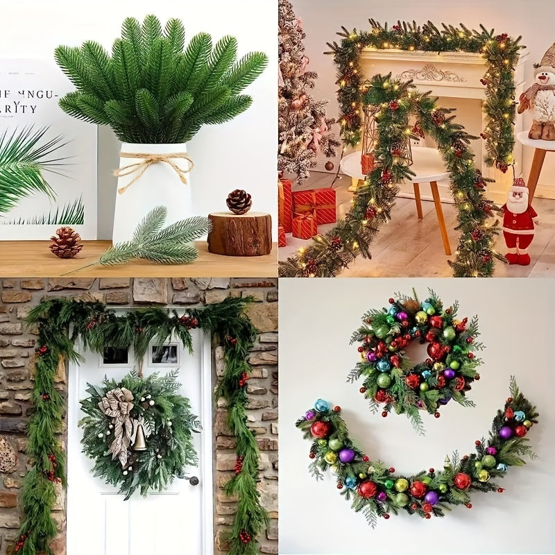 24pcs Holiday Christmas Pine Needles Artificial Green Pine Branches