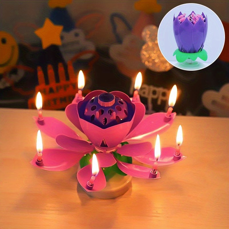 Lotus Flower Music Birthday Candle Kids Creative Rotating Flowers Singing