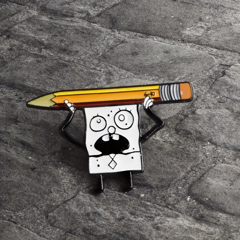 Cartoon Pencil Brooch with Paint Drips