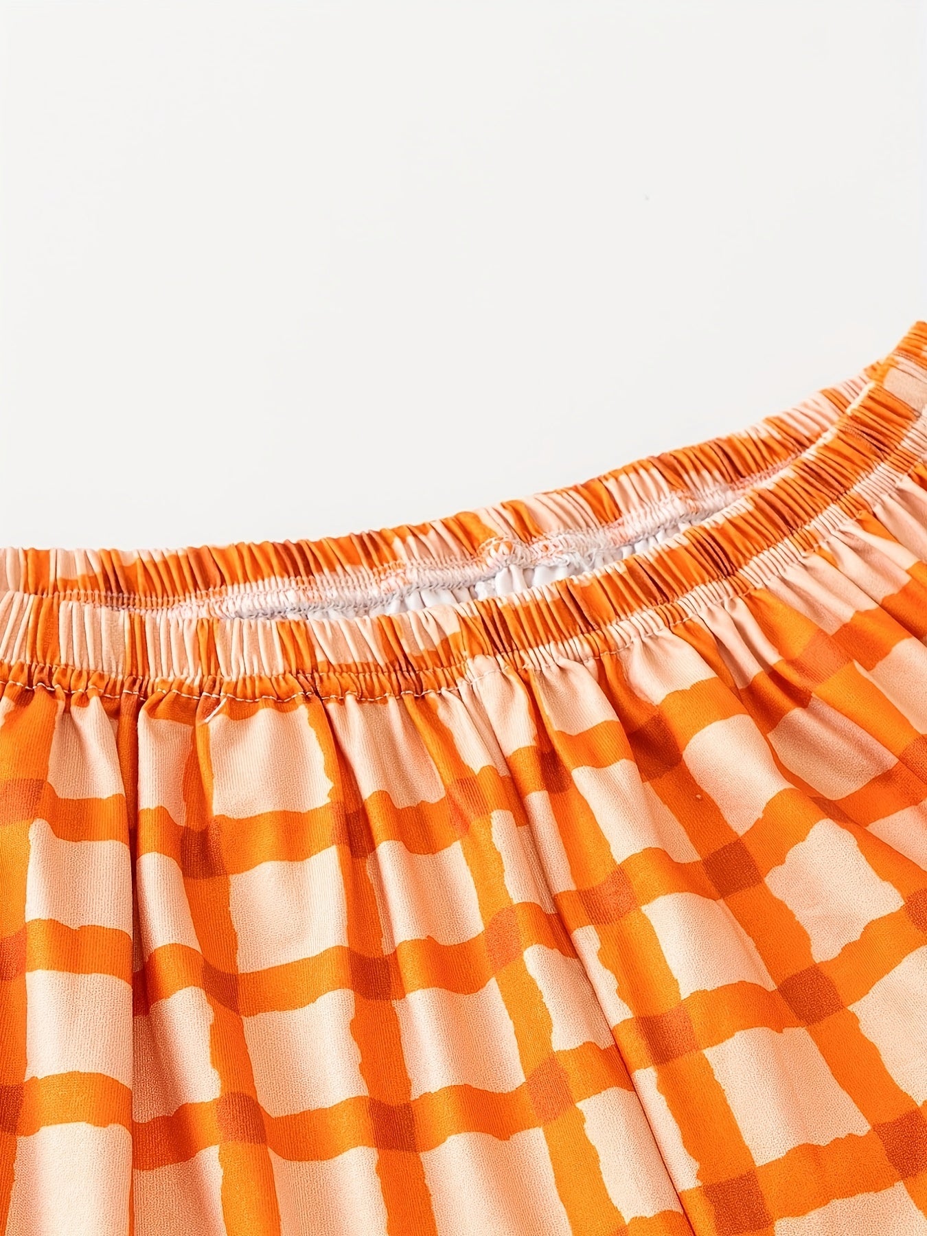Plaid Print Pajama Set Crew Neck Cami Top & Elastic Waistband Shorts