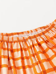 Plaid Print Pajama Set Crew Neck Cami Top & Elastic Waistband Shorts