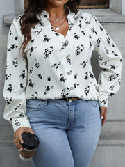  Ditsy Floral Print Lantern Sleeve Blouse
