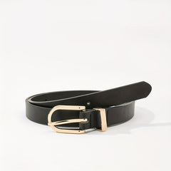 Golden Oval Pin Buckle Belt PU Leather Thin Belt Dress Girdle For Women