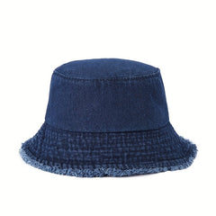 Unisex Denim Bucket Hat Frayed Brim Foldable Casual Fisherman Cap