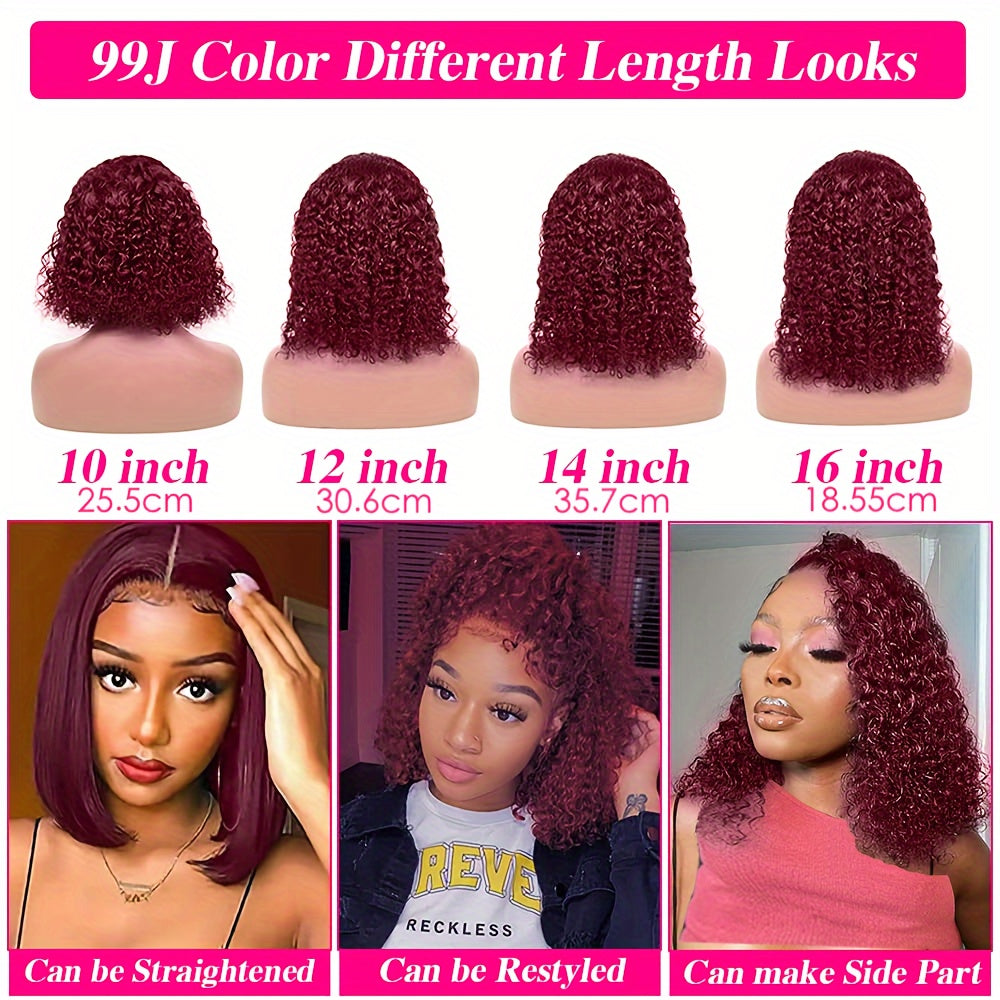 Burgundy Lace Front Human Hair Bob Wig 13x4 Short Curly